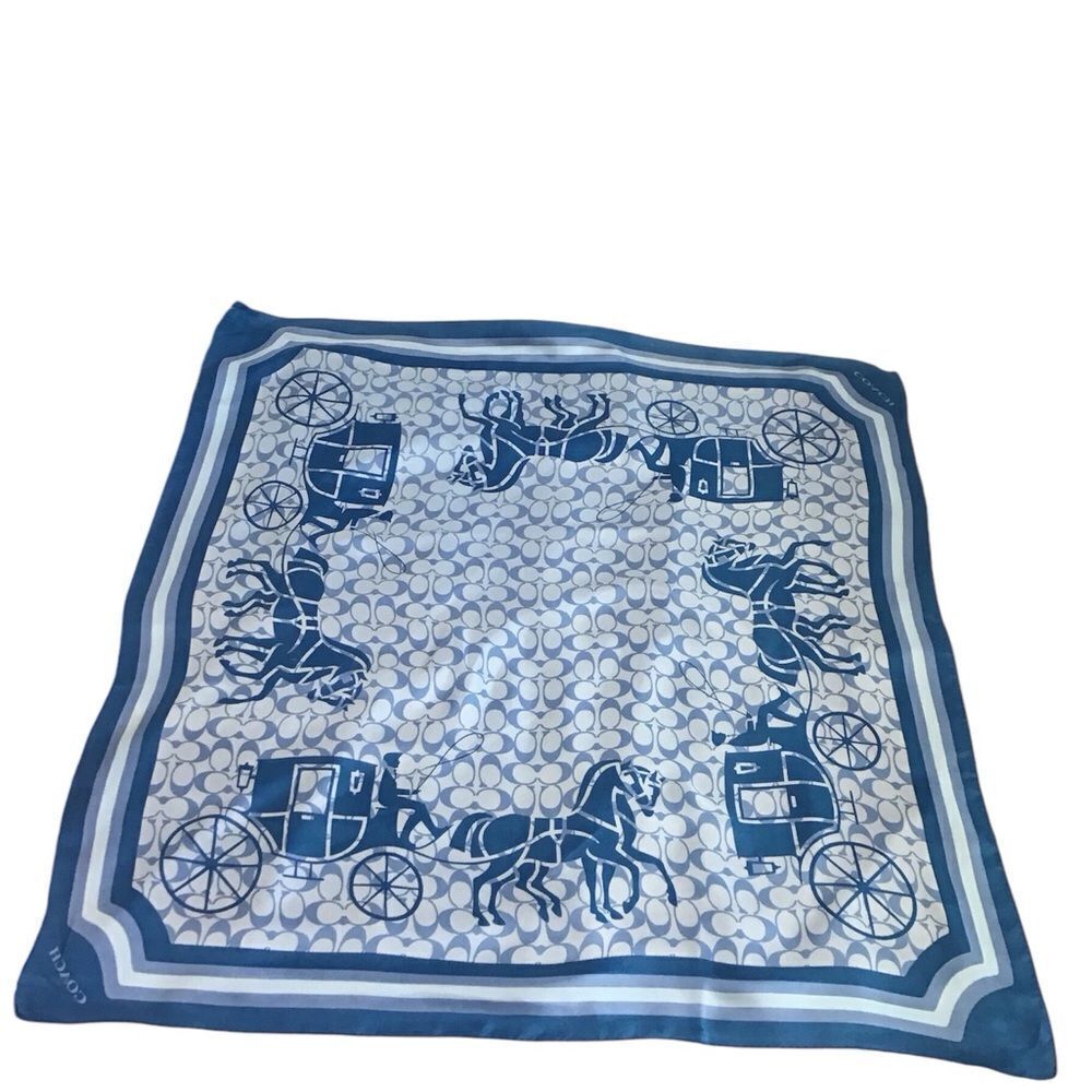Coach Blue Monogram Horse And Carriage Square Scarf - Picture 3 of 4